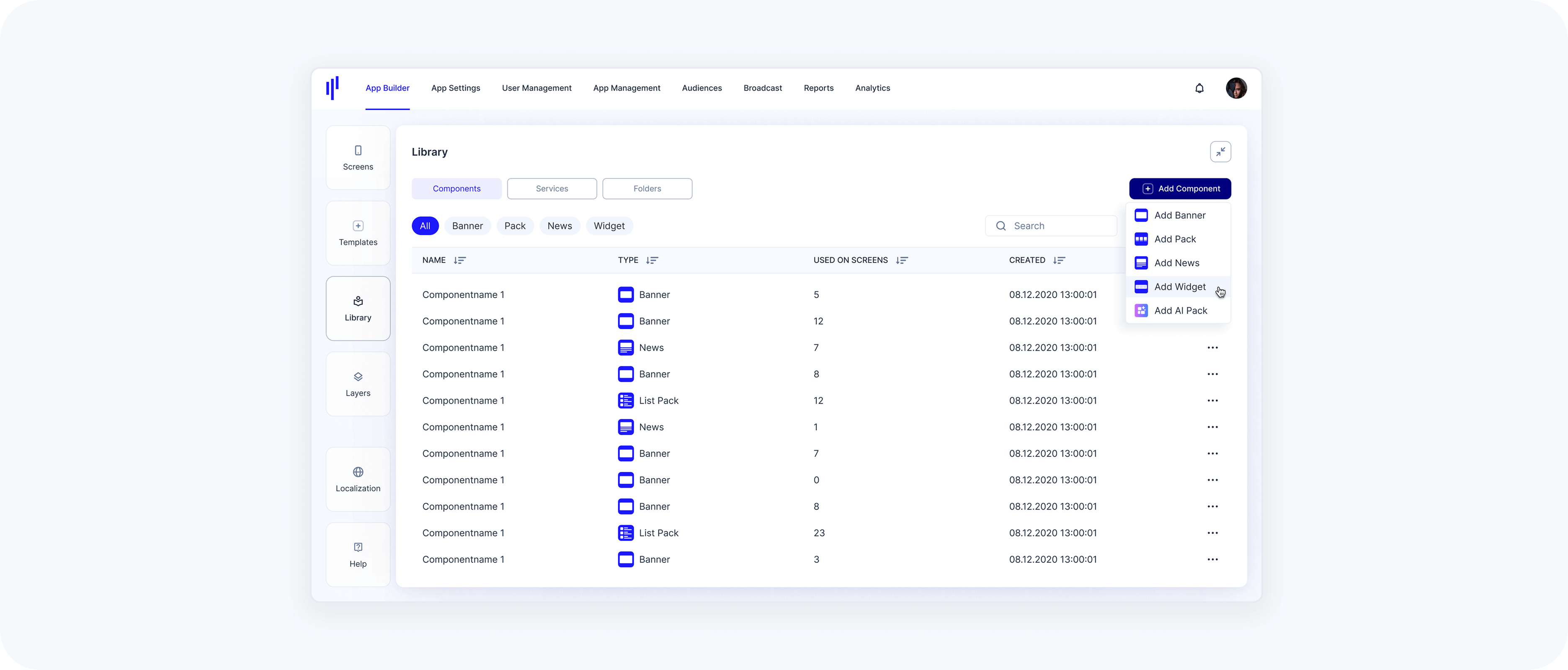 Adding a widget from the Library