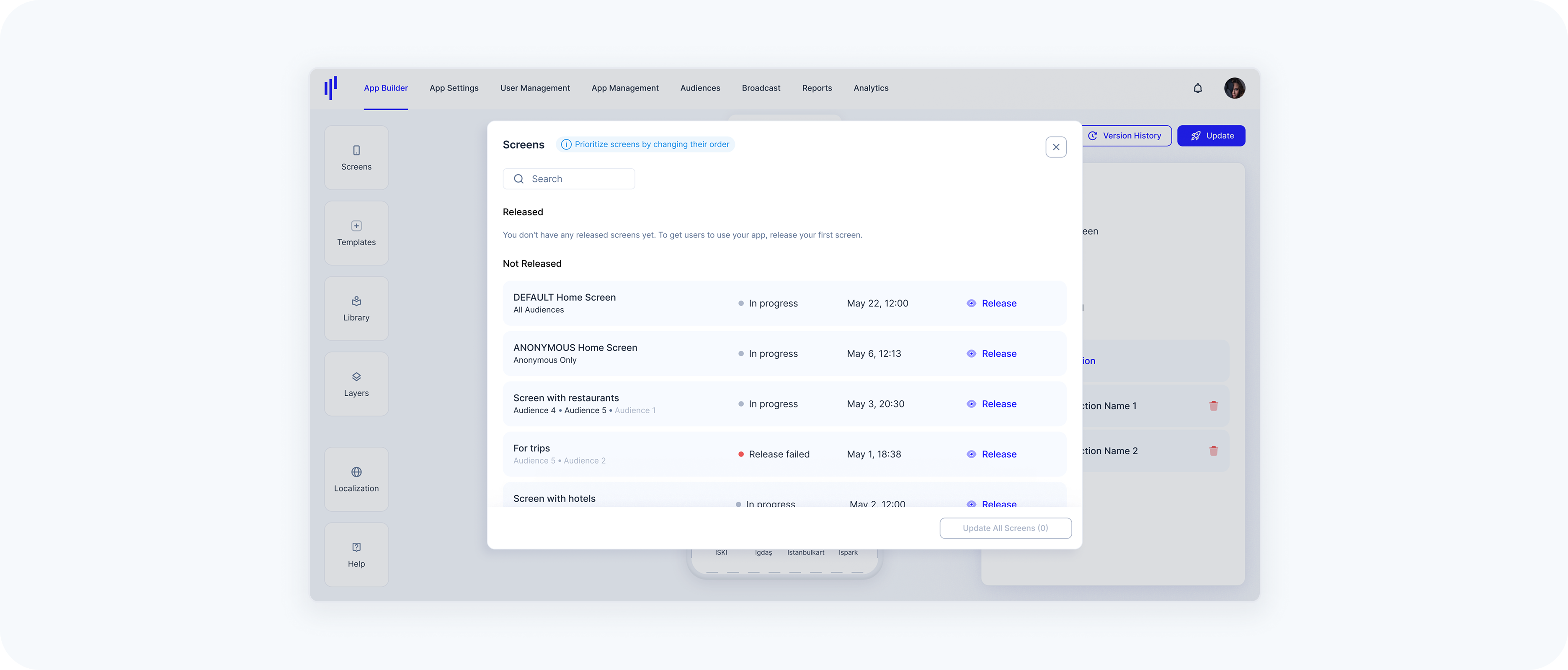 Preview of Empty State, no HomeScreens have been released