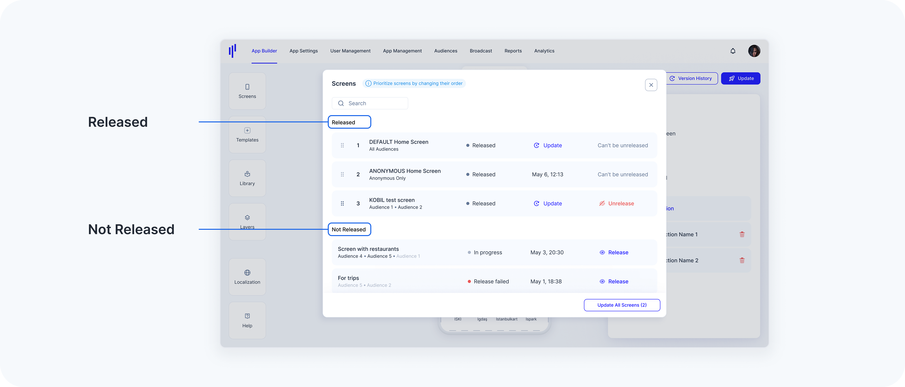 Categories of Screens and how they interact with each other
