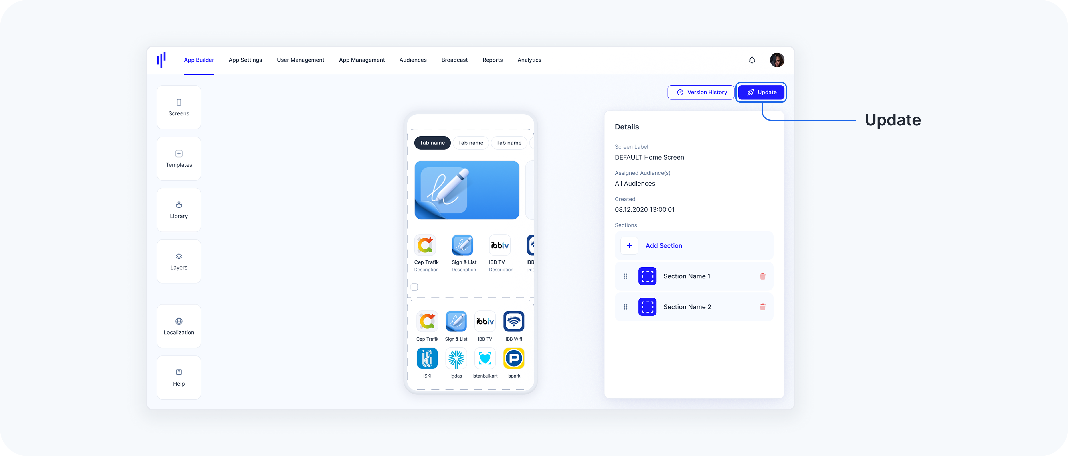 Where to find the button to update HomeScreens